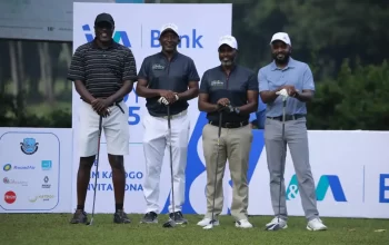 A group of golfers pose for a photo moment during the previous round of the series.
